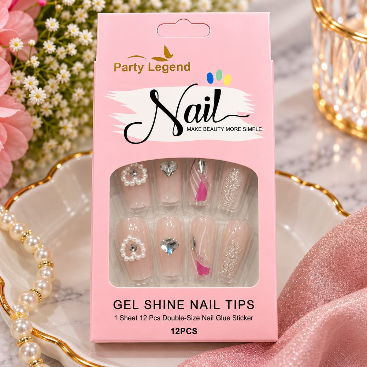 Pink Crystal Glitter Press-On Nail Set