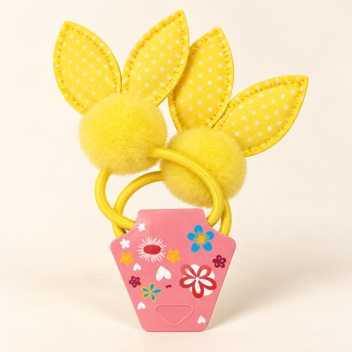 Sunny Yellow Bunny Pom-Pom Hair Tie Pair