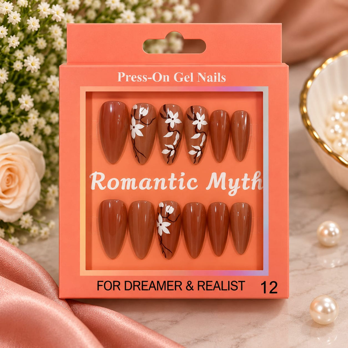Caramel Bloom Floral Press-On Gel Nail Set