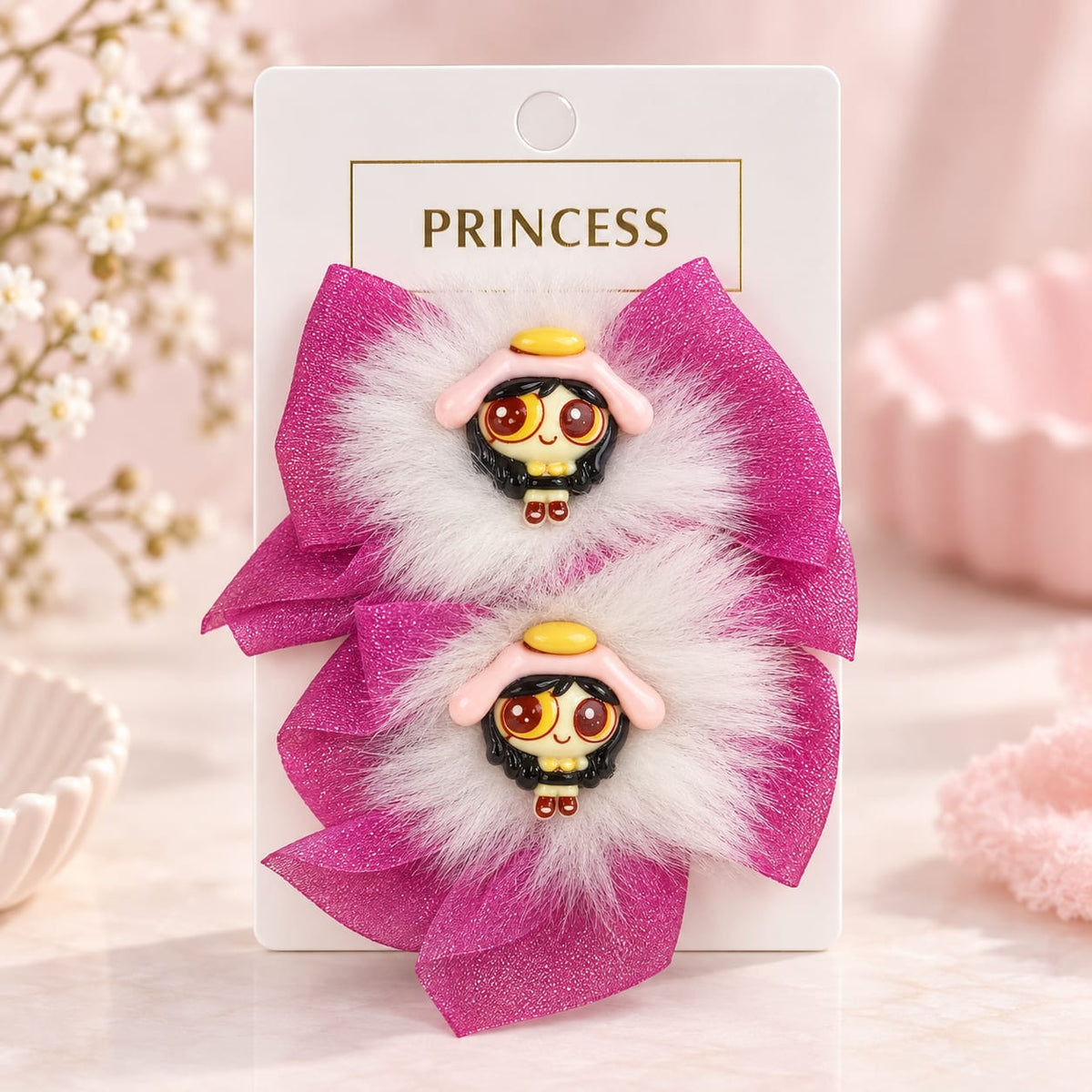 Pink Princess Character Bow Hair Clip Set