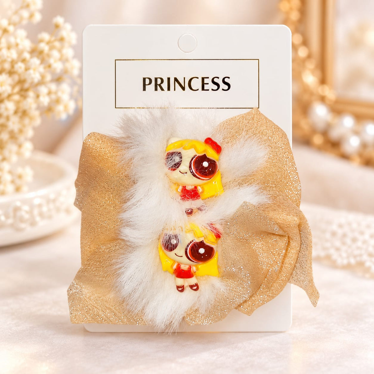 Gold Princess Character Bow Hair Clip Set