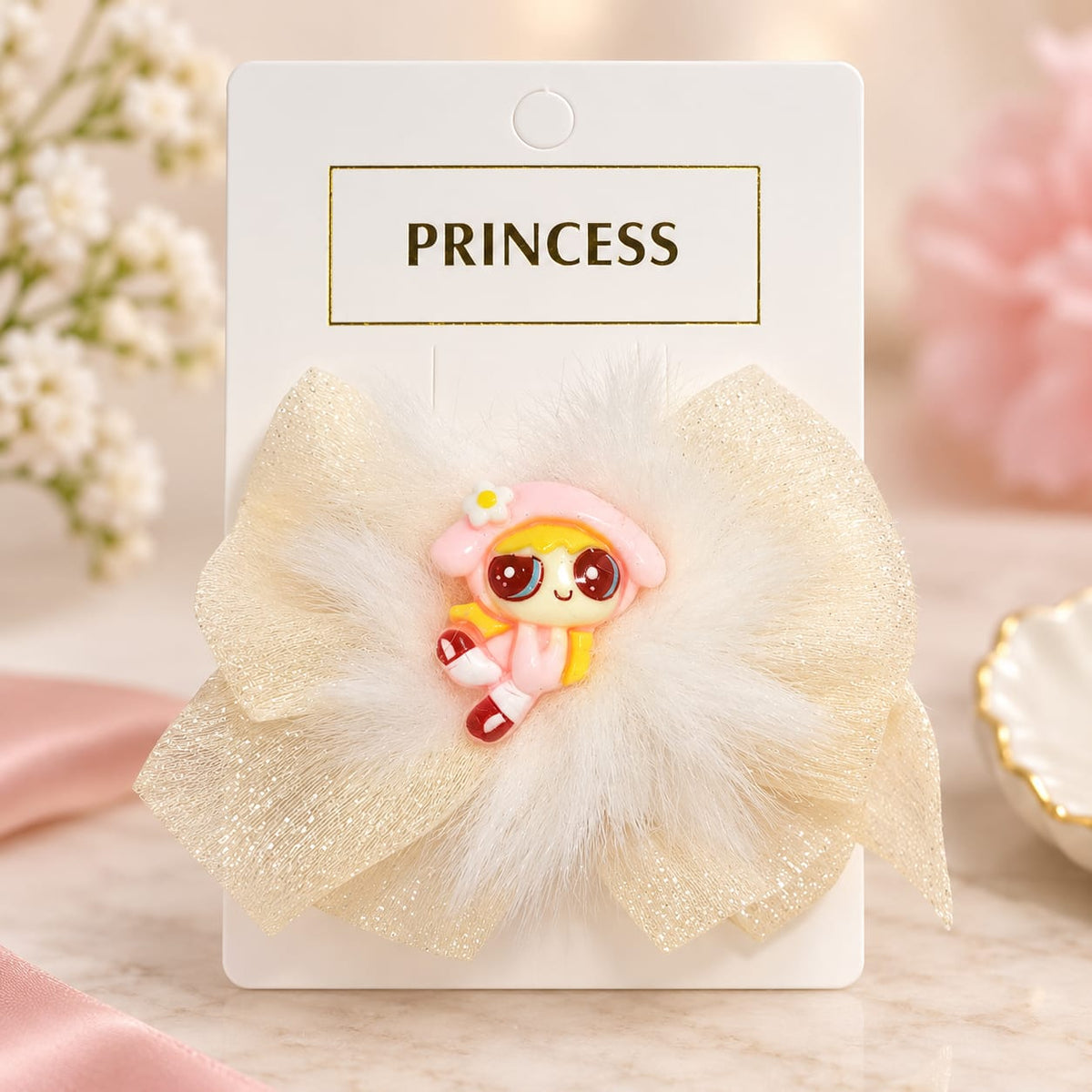 Beige Princess Character Bow Hair Clip Set