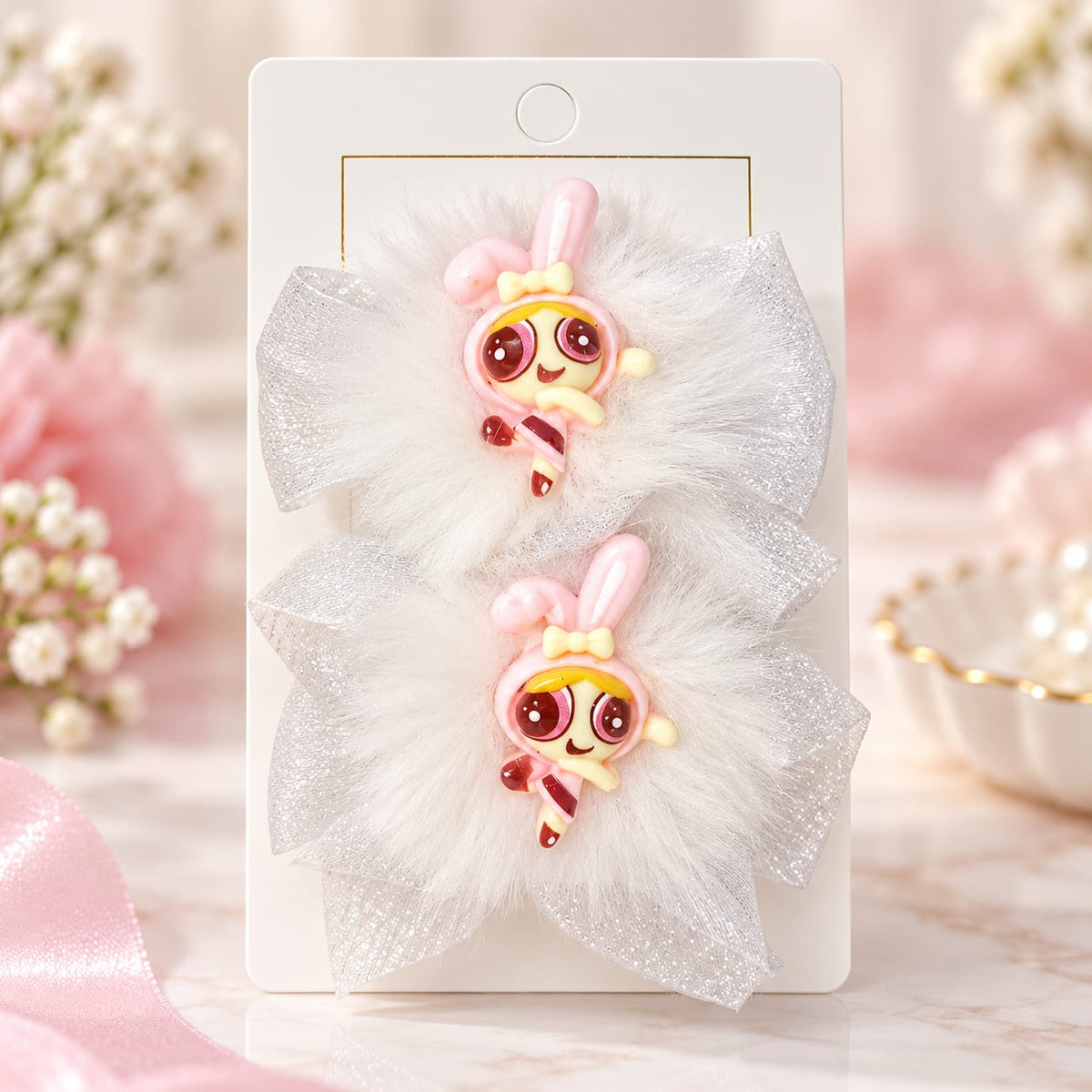 White Princess Character Bow Hair Clip Set