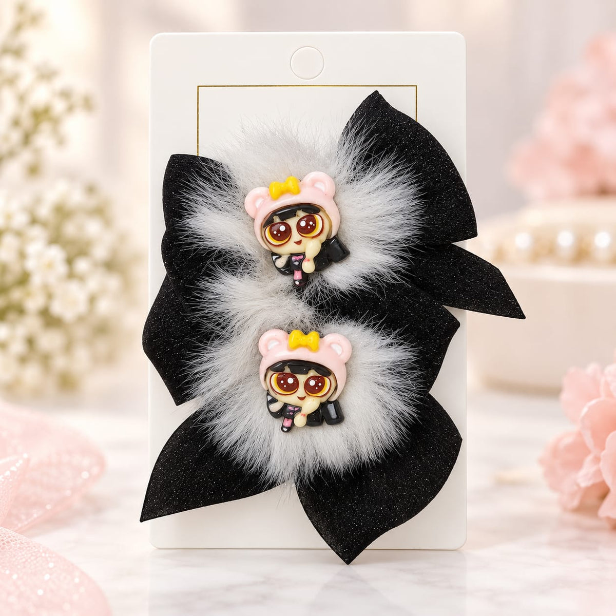Black Princess Character Bow Hair Clip Set