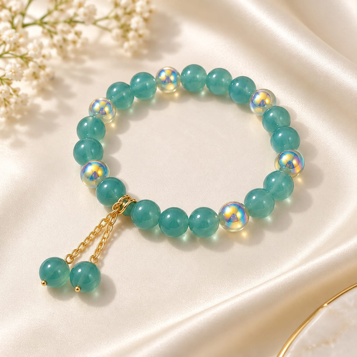 Aurora Glow Beaded Charm Bracelet