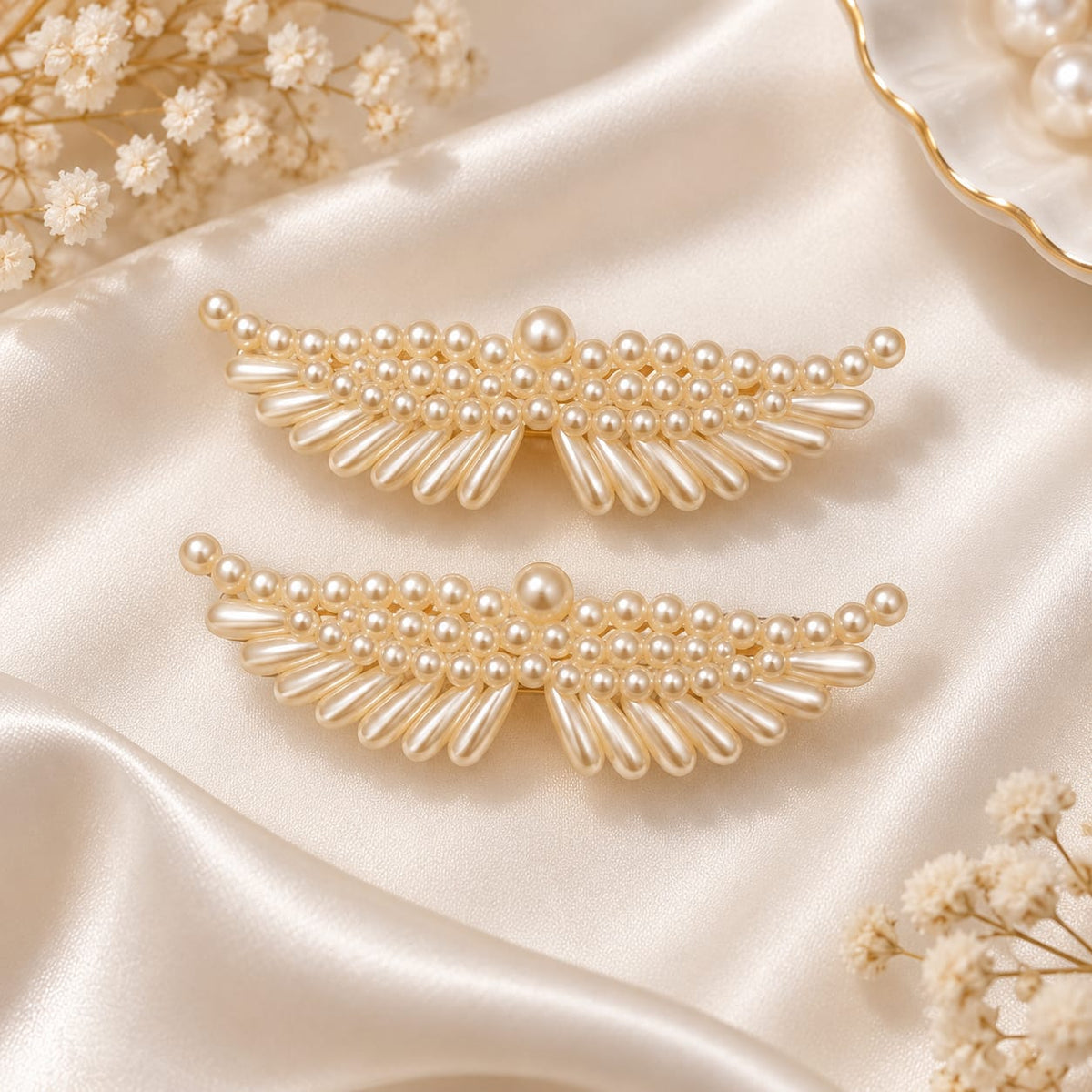 Pearl Fan Hair Clip Pair