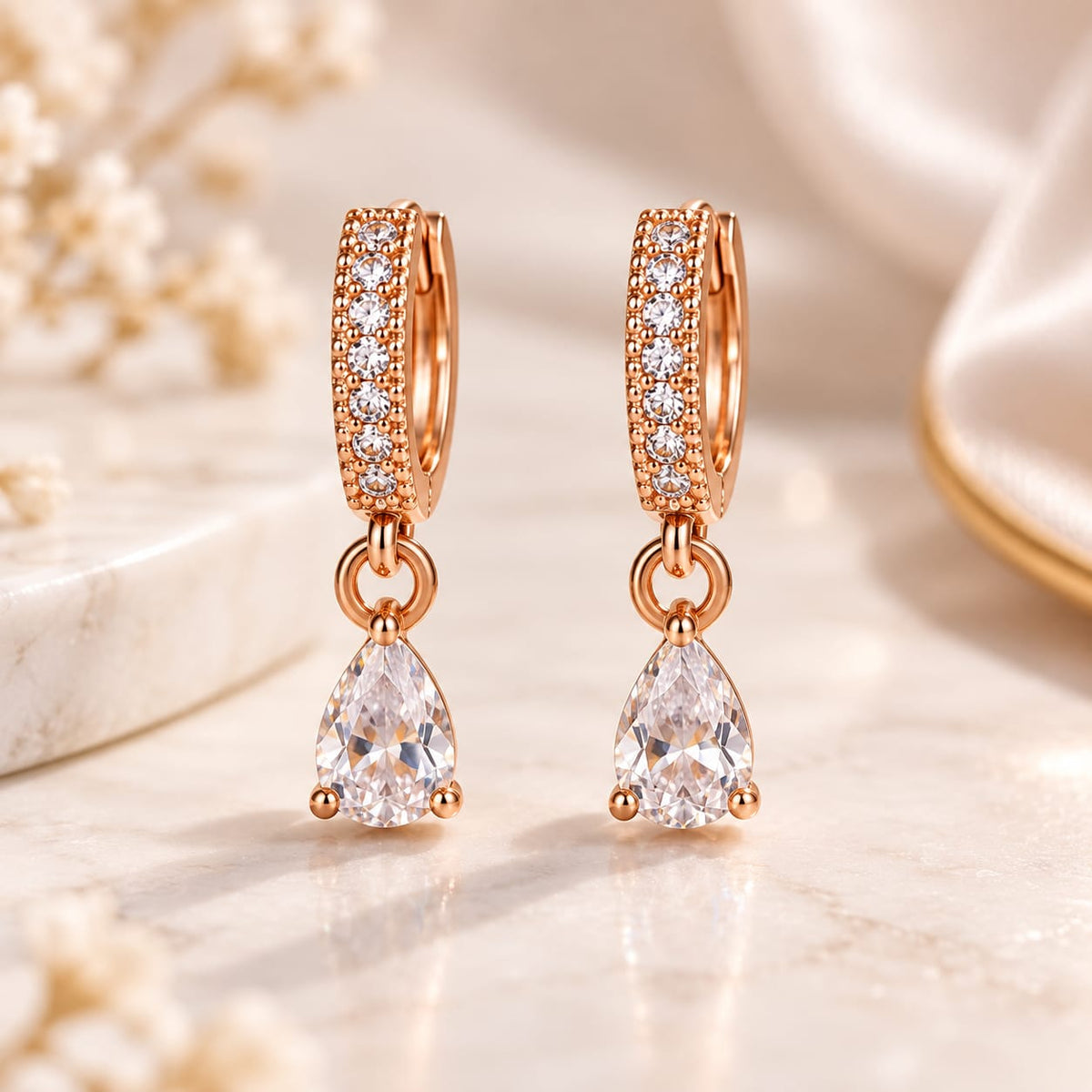 Rose Gold Crystal Teardrop Earrings