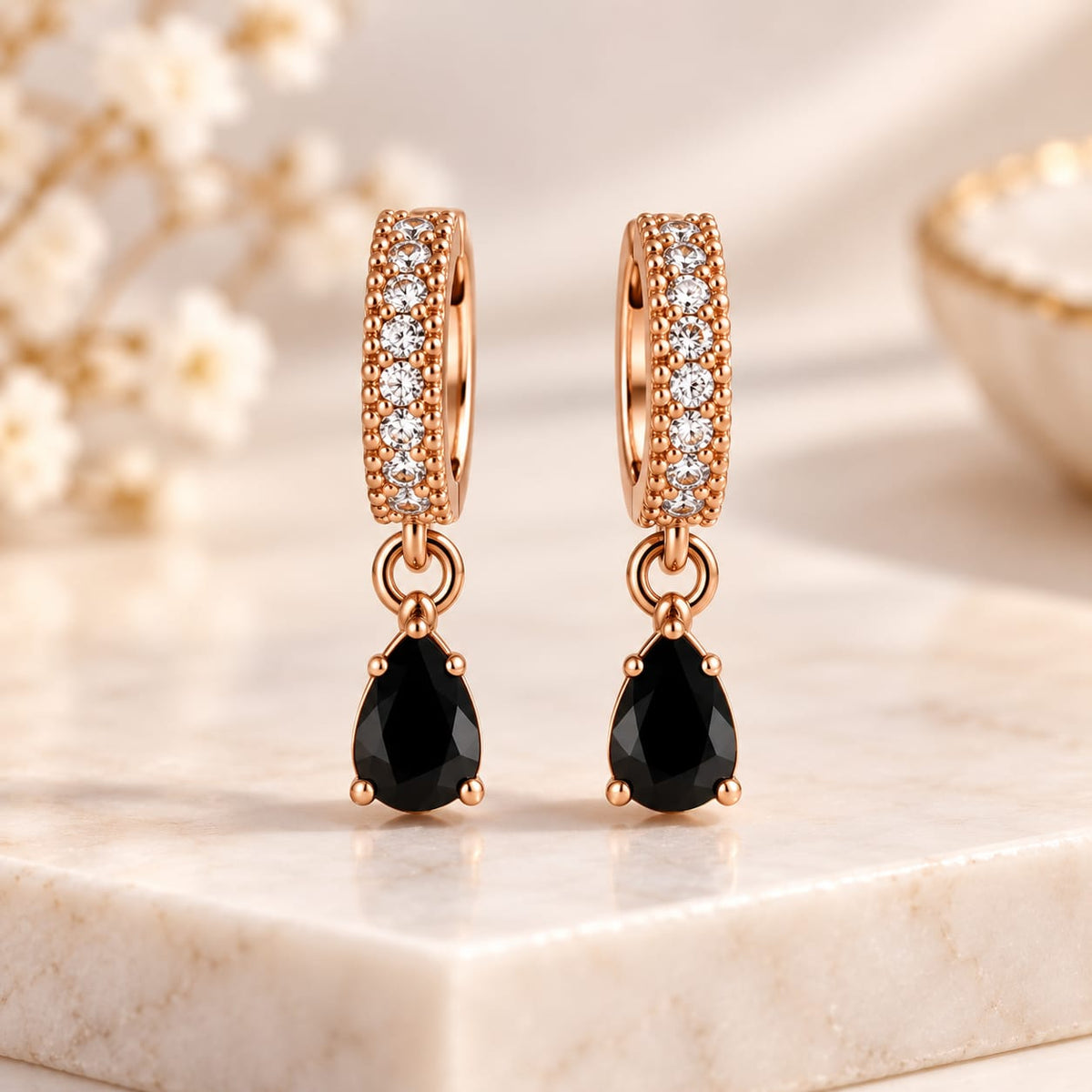 Rose Gold Crystal Teardrop Earrings