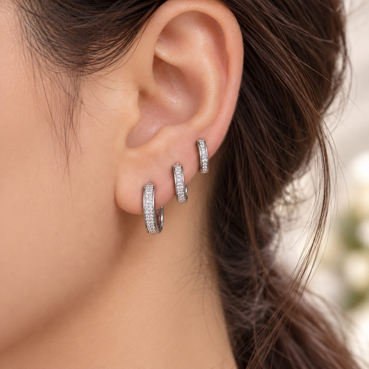 Silver Pavé Hoop Earrings – 3 Size Options