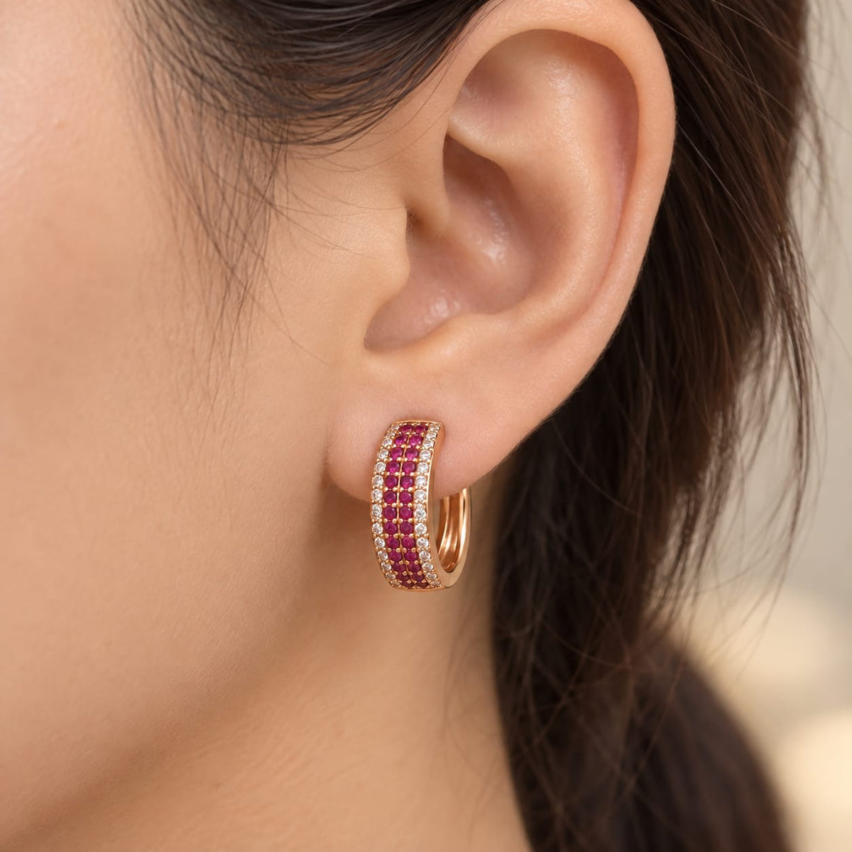 Glamour Stone Hoop Earrings