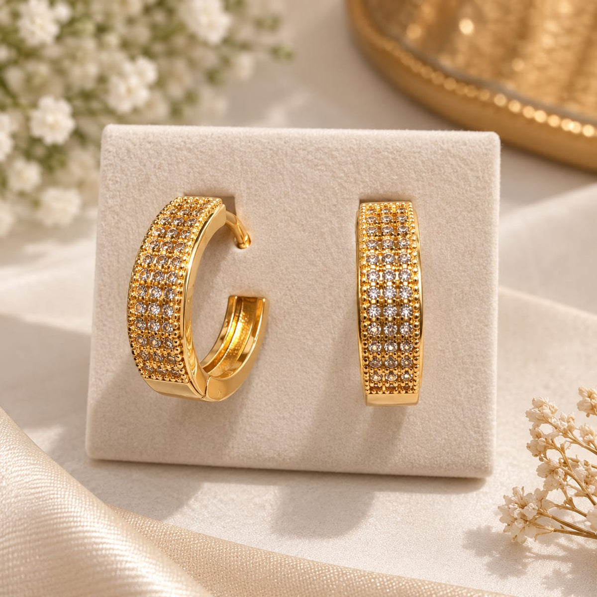 Golden Spark Pavé Hoop Earrings