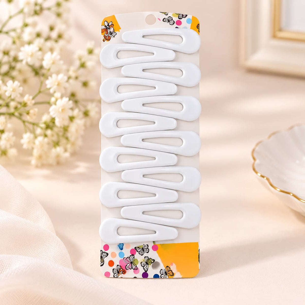 Classic White Snap Hair Clips – pair