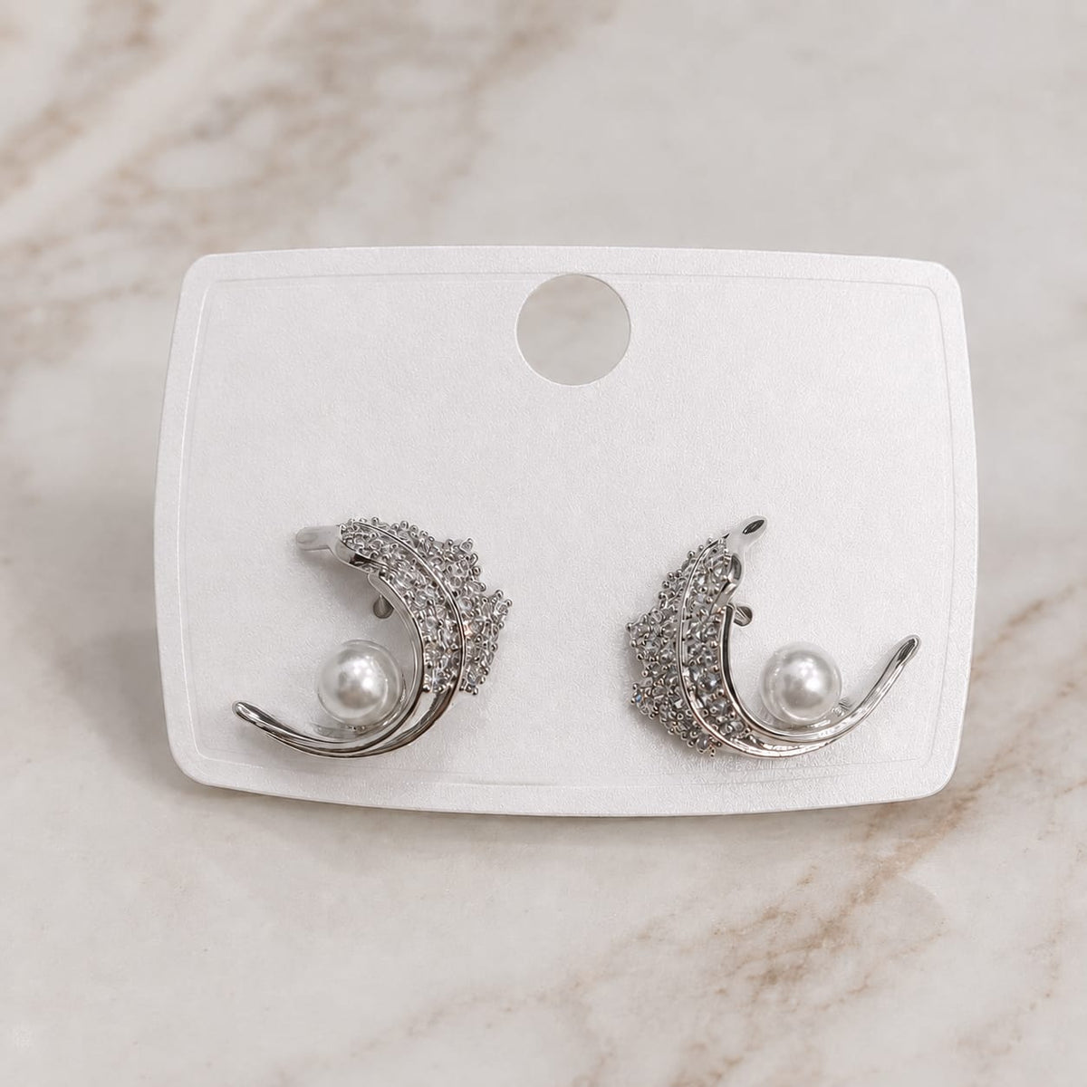 Silver Pearl Leaf Stud Earrings