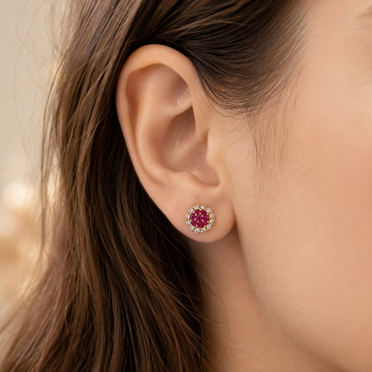 Ruby Glow Halo Studs