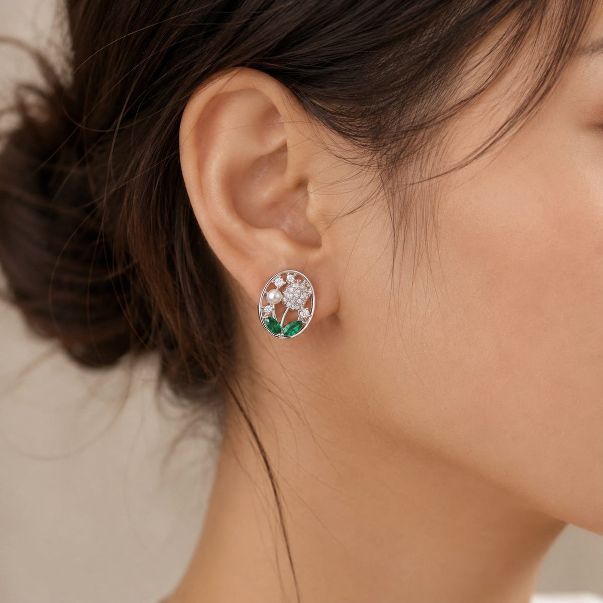 Emerald Blossom Pearl Studs