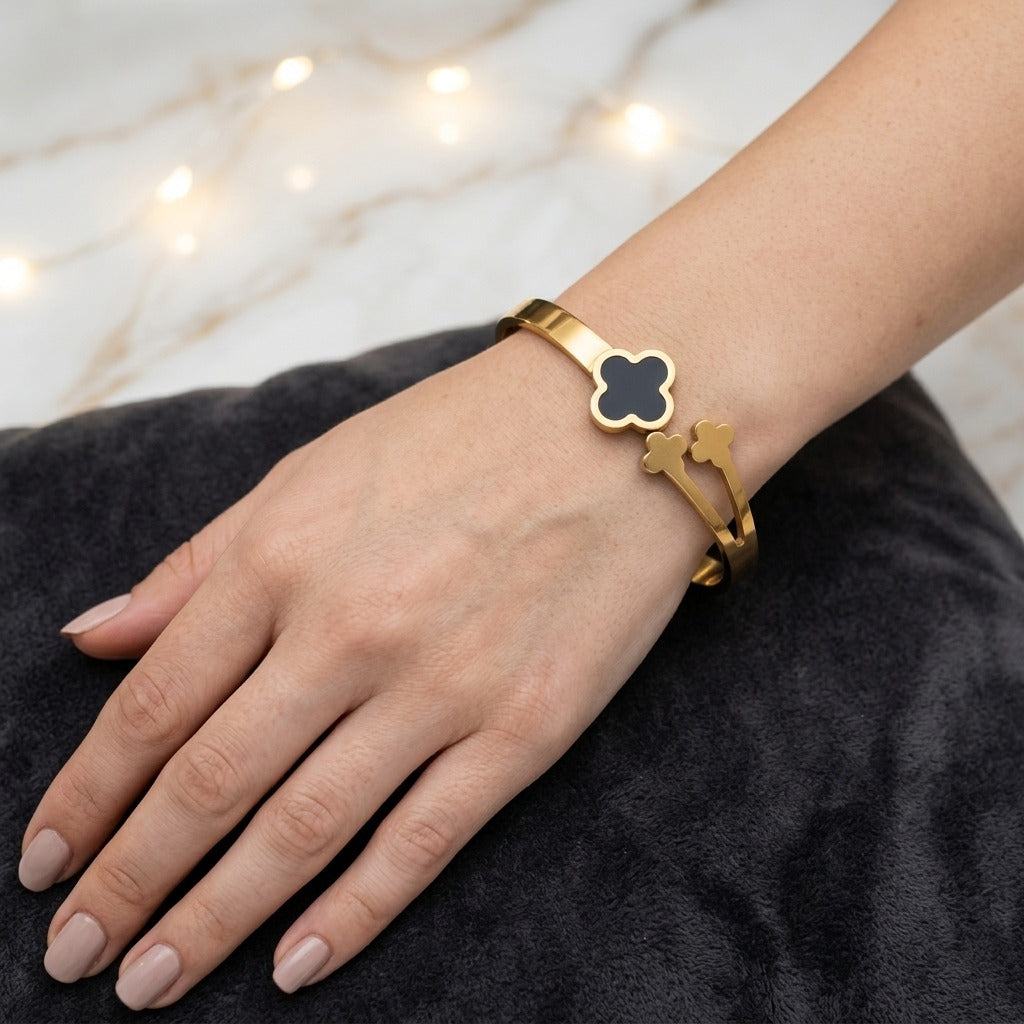 Midnight Clover Gold Cuff Bracelet