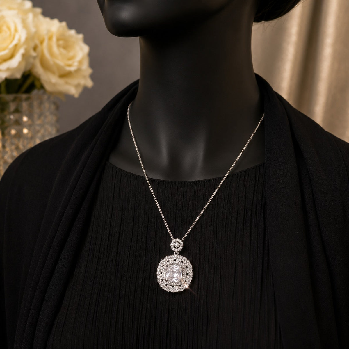 Radiant Square Halo Pendant