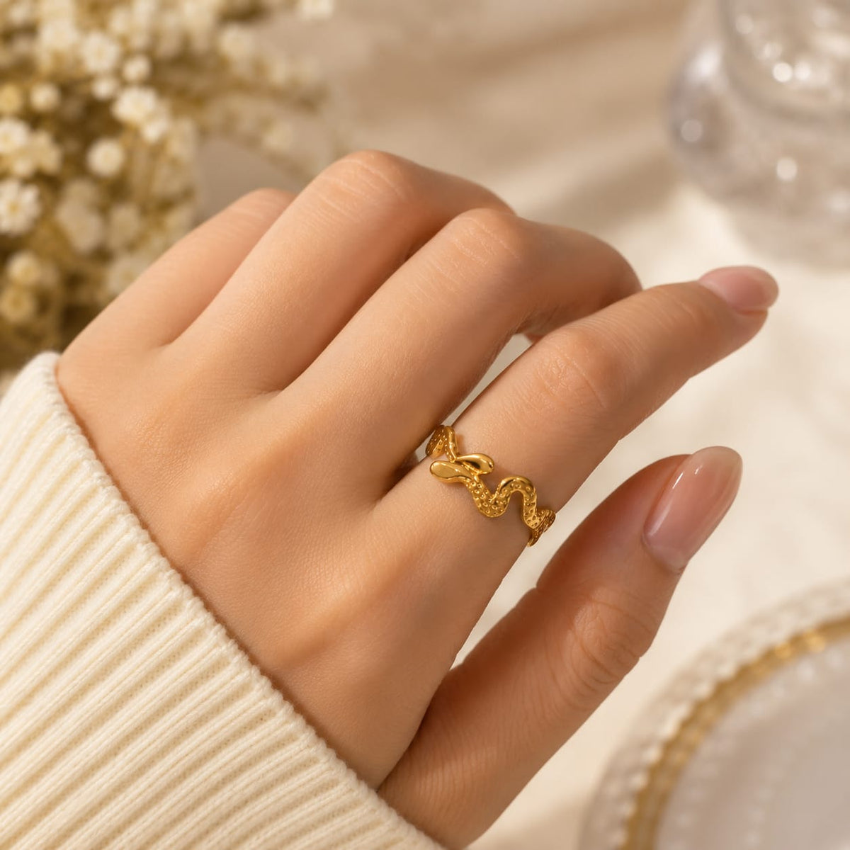 Elegant Golden Snake Ring – Adjustable Statement Jewelry