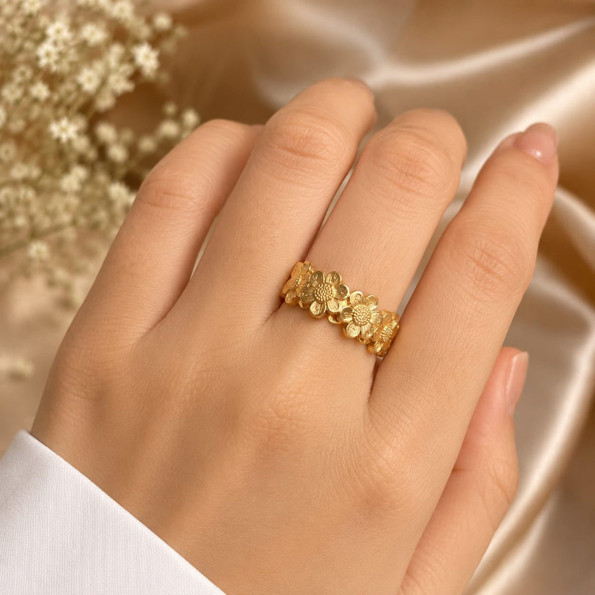Golden Floral Adjustable Ring