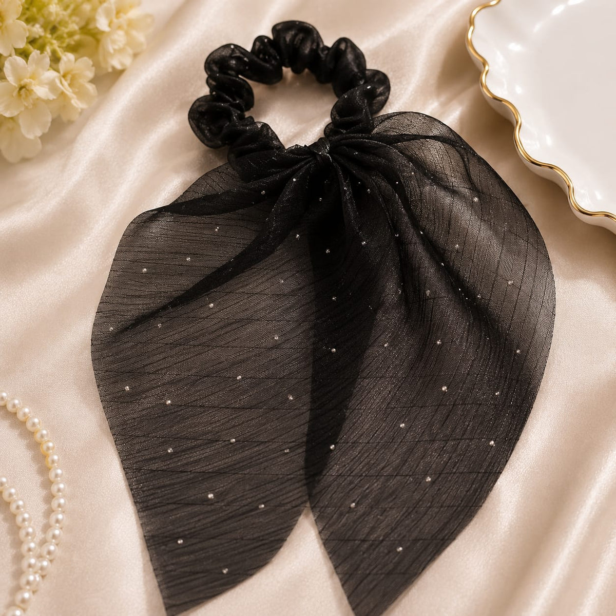 Midnight Sparkle Bow Scrunchie