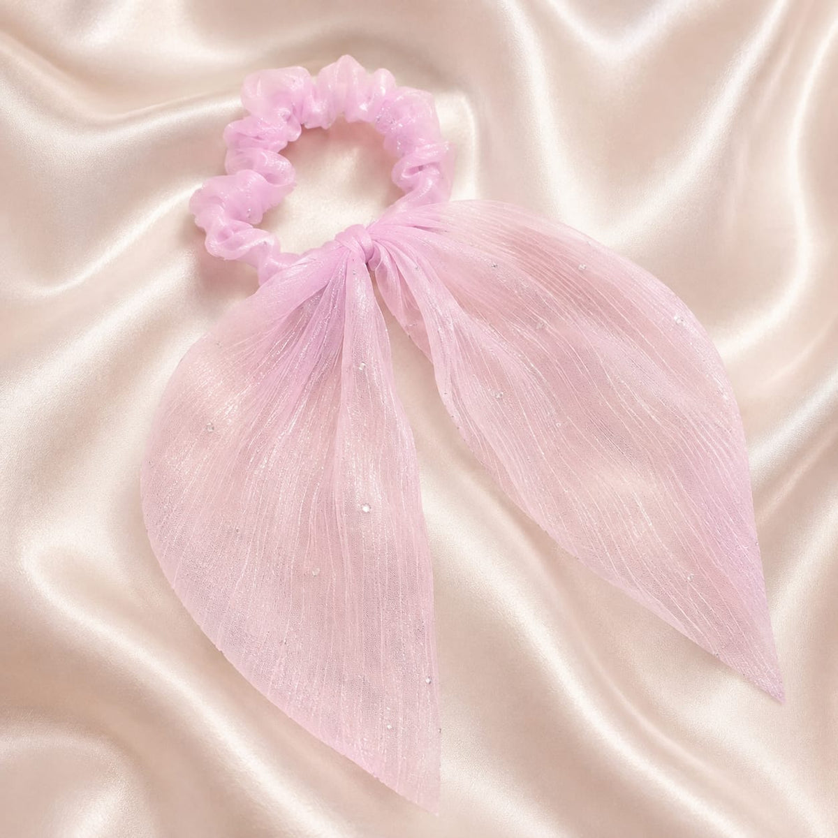 Blush Sparkle Long Bow Scrunchie