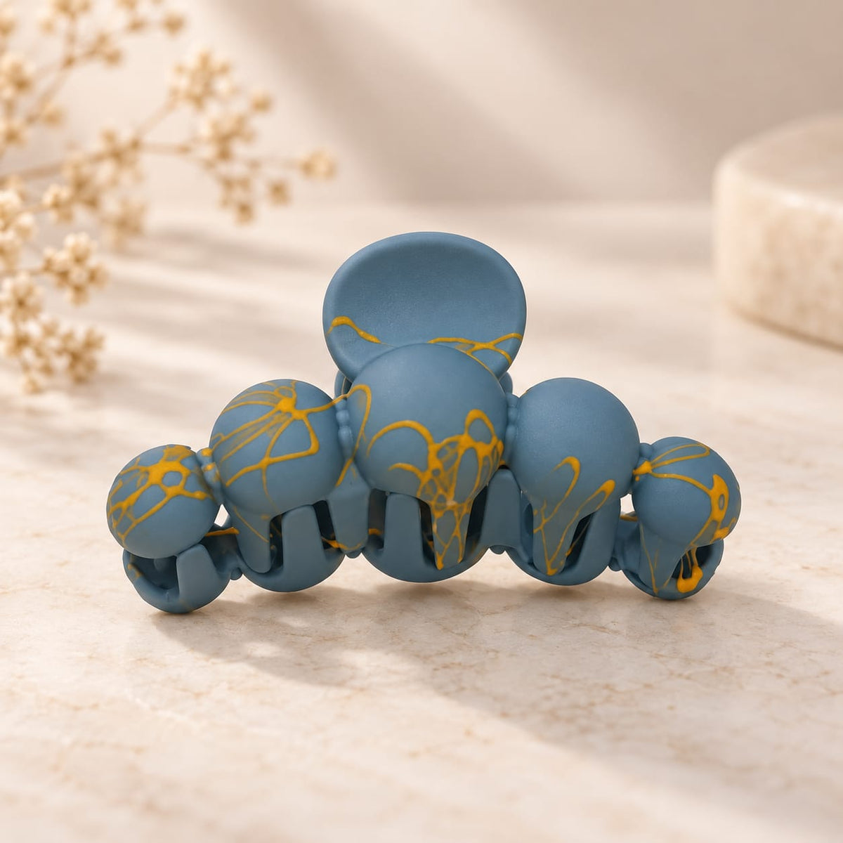 Dusty Blue & Gold Marble Hair Claw Clip