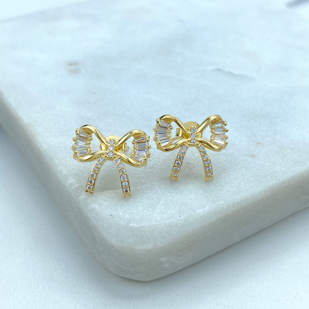 Golden Bow Sparkle Stud Earrings