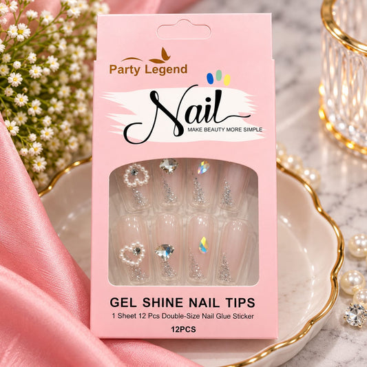 Silver Glitter Pearl Press-On Nail Set