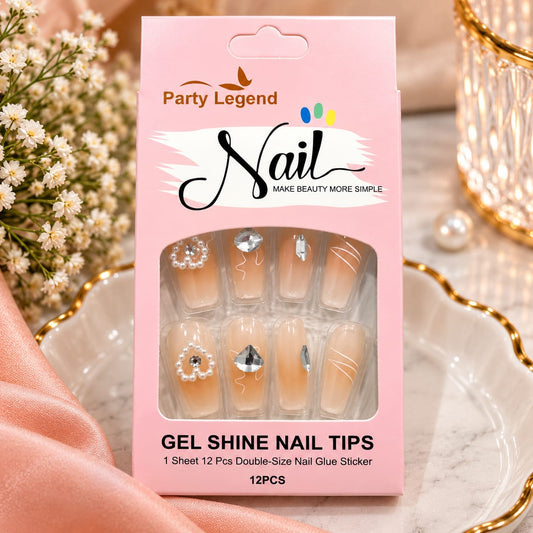 Nude Pearl Crystal Press-On Nail Set