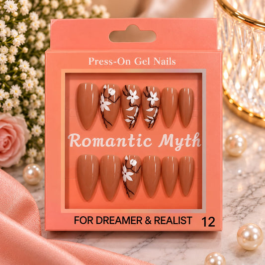 Caramel Floral Press-On Gel Nail Set