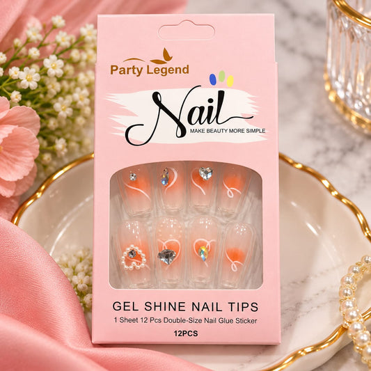 Peach Swirl Crystal Press-On Nail Set