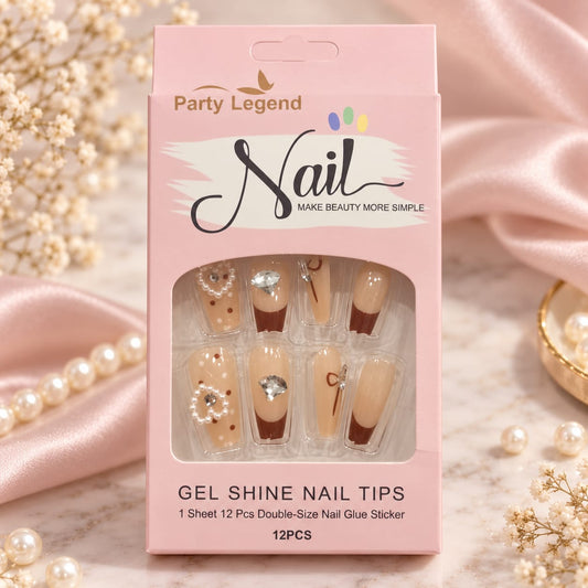 Elegant Brown French Pearl Press-On Nail Set