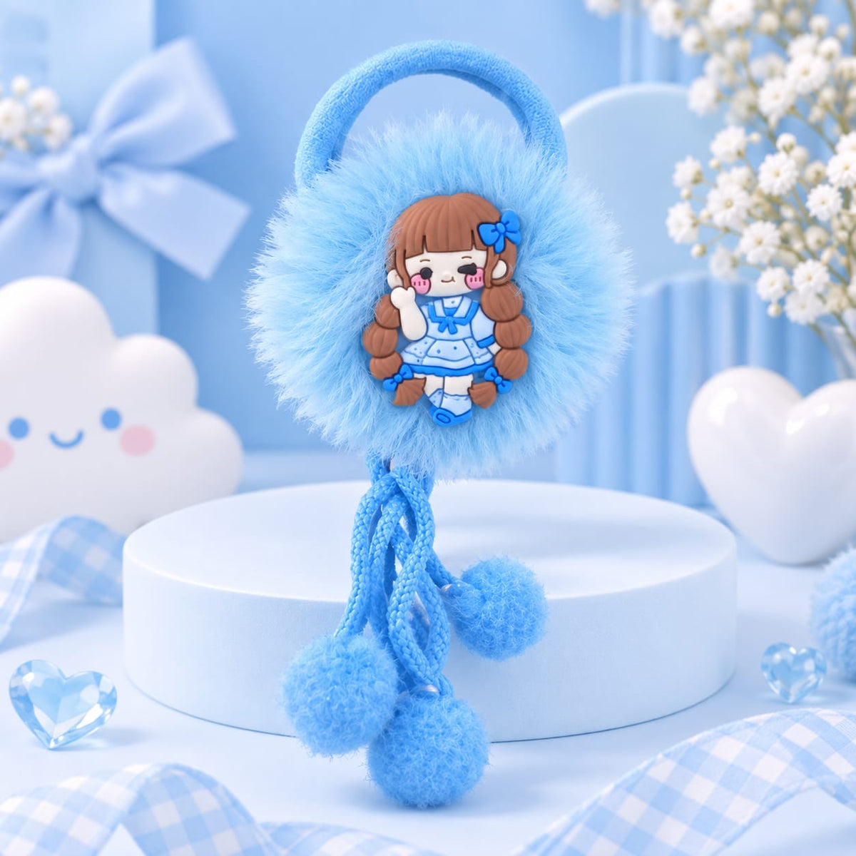 Blue Pom-Pom Hair Tie