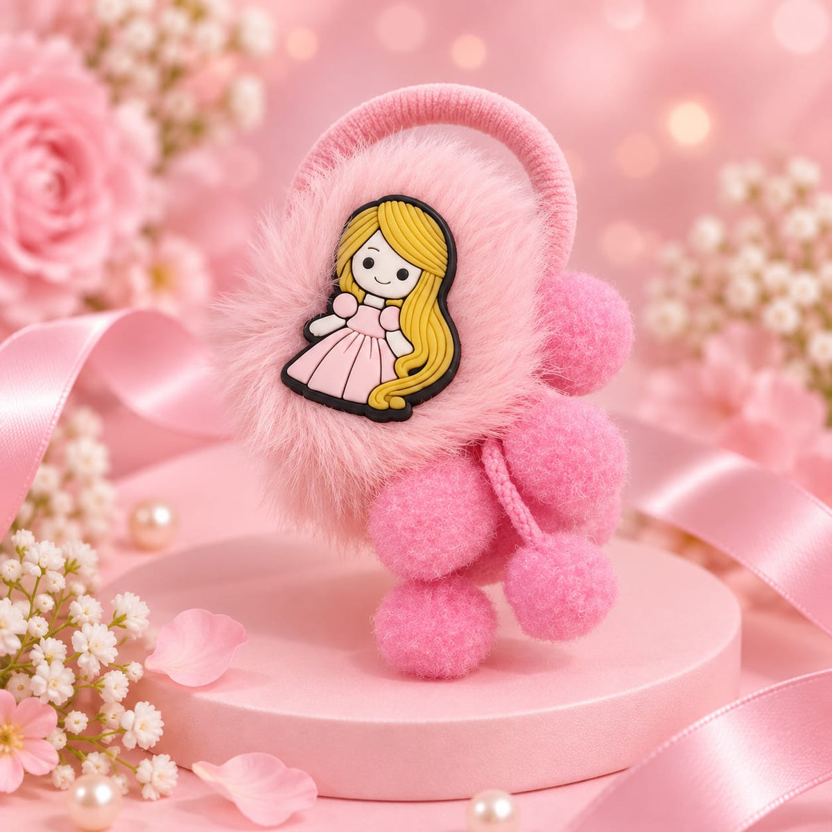 Pink Pom-Pom Hair Tie