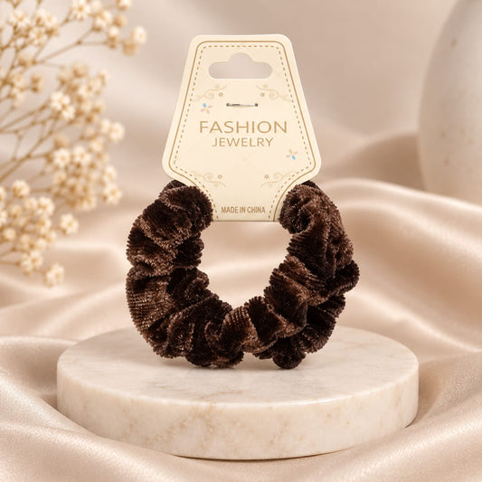 Brown Velvet Scrunchie Pair