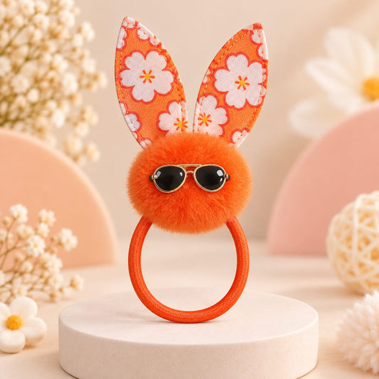 Cute Orange Bunny Pom-Pom Hair Pony with Sunglasses