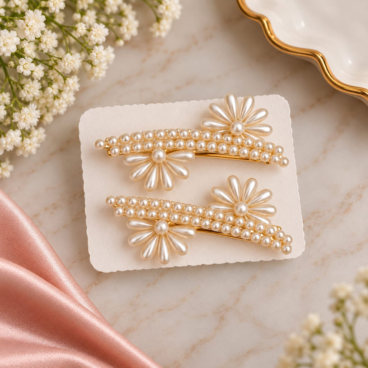 Pearl Floral Daisy Hair Clip Pair