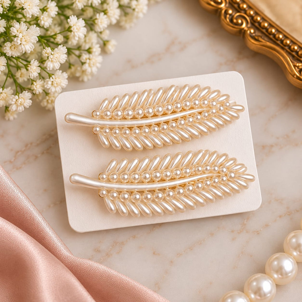 Pearl Feather Hair Clip Pair