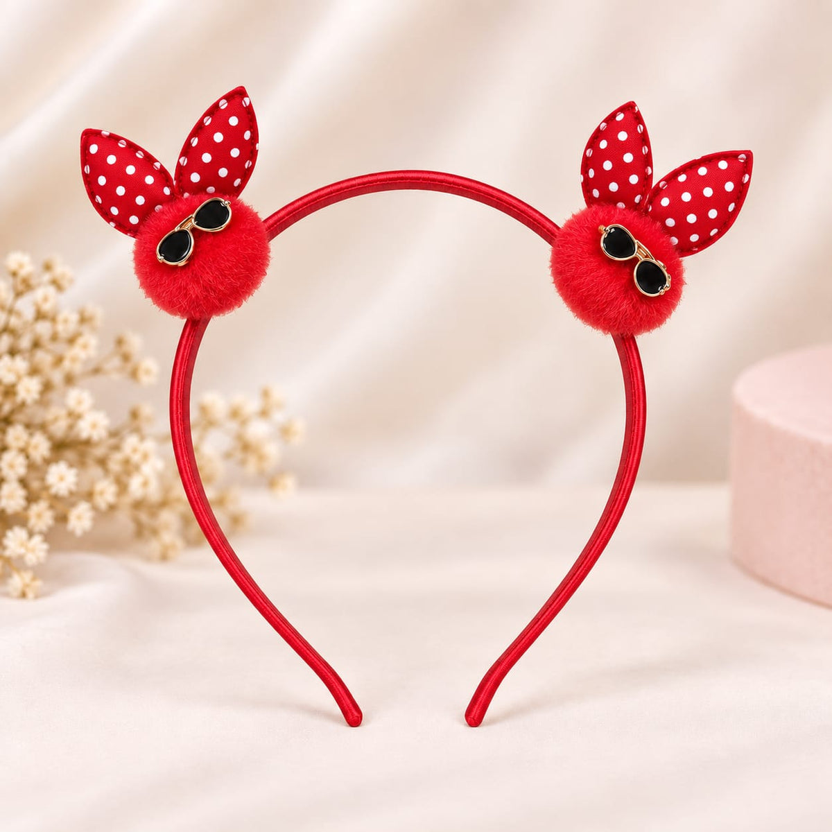 Red Bunny Pom-Pom Headband