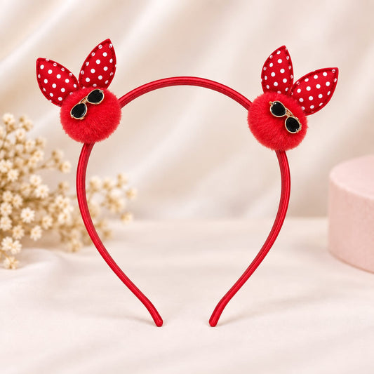 Red Bunny Pom-Pom Headband
