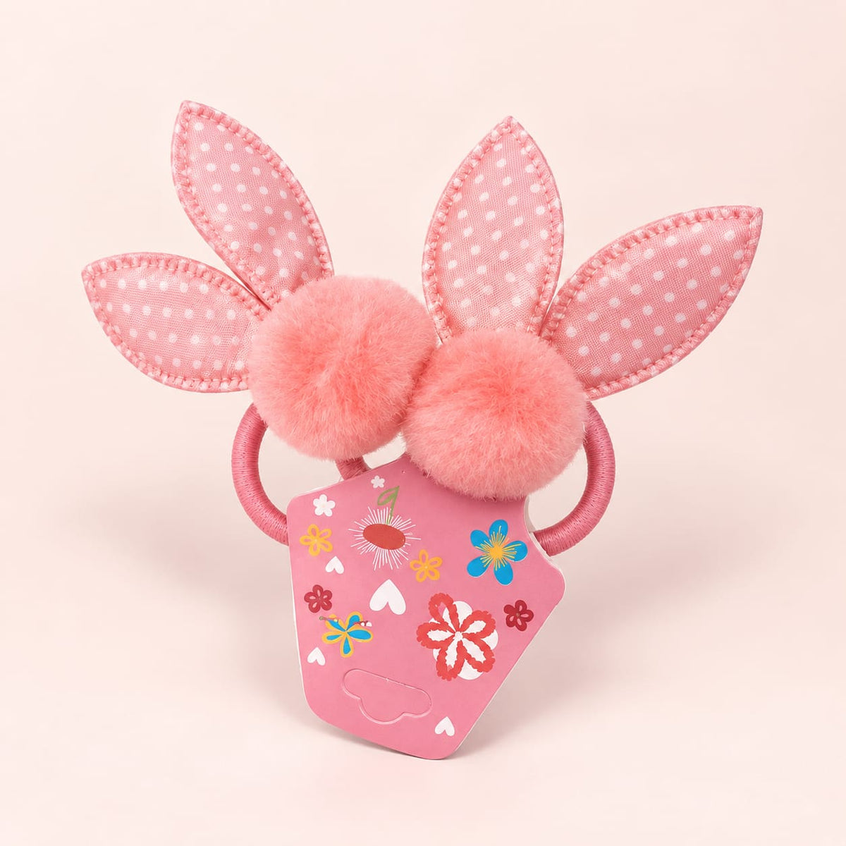 Pastel Pink Bunny Ear Pom-Pom Hair Tie Pair