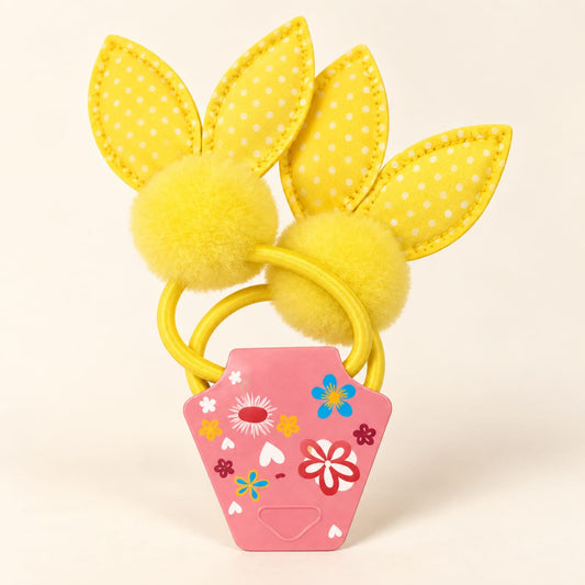 Sunny Yellow Bunny Pom-Pom Hair Tie Pair