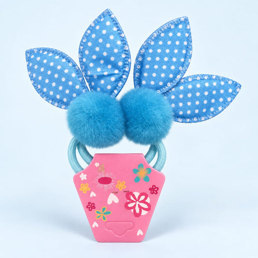 Sky Blue Bunny Ear Pom-Pom Hair Tie Pair