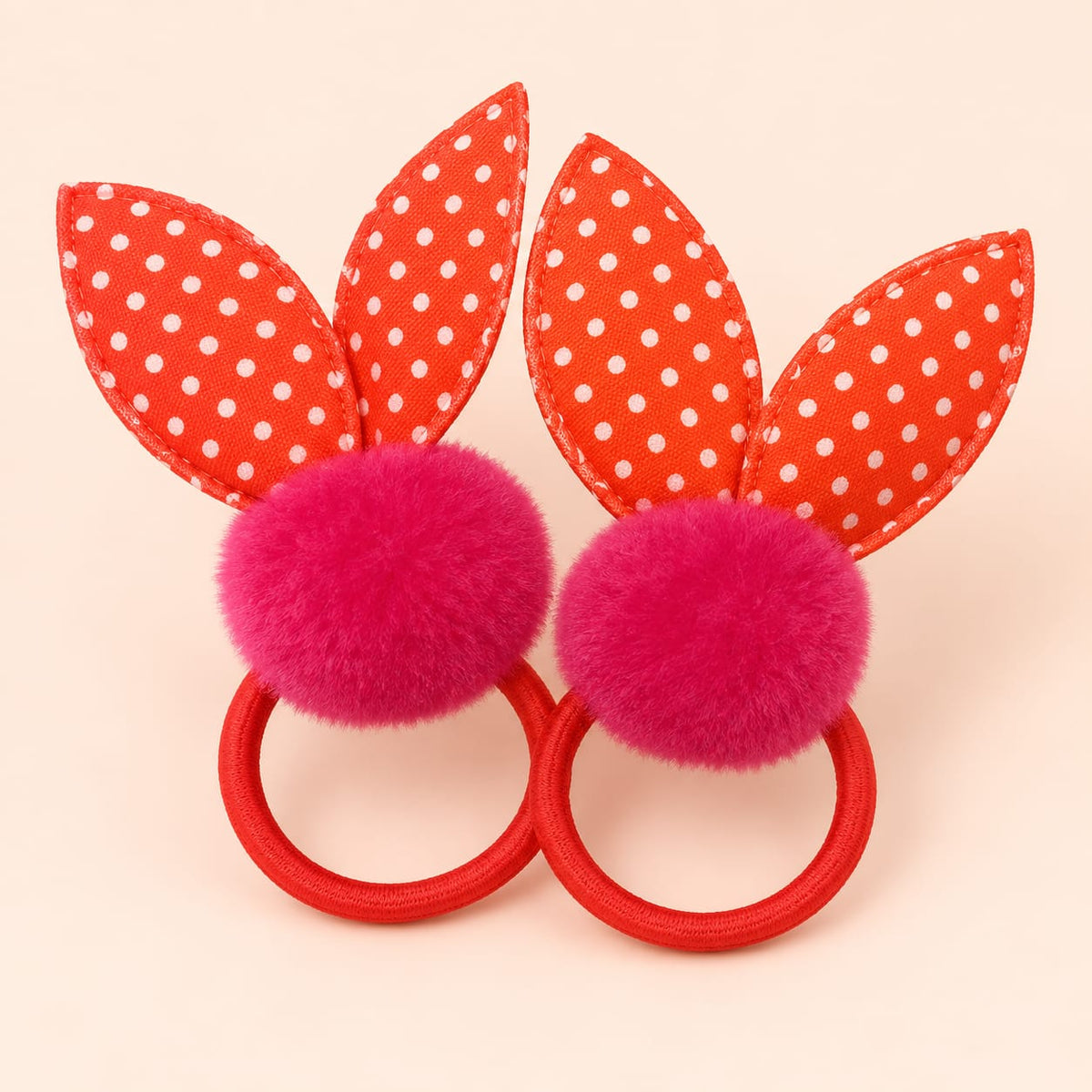 Hot Pink Pom-Pom Bunny Ear Hair Tie Pair