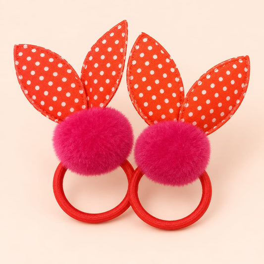 Hot Pink Pom-Pom Bunny Ear Hair Tie Pair