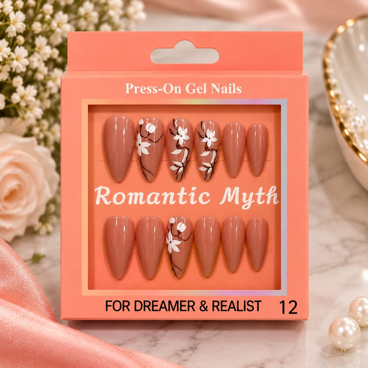 Rose Nude Floral Press-On Gel Nail Set