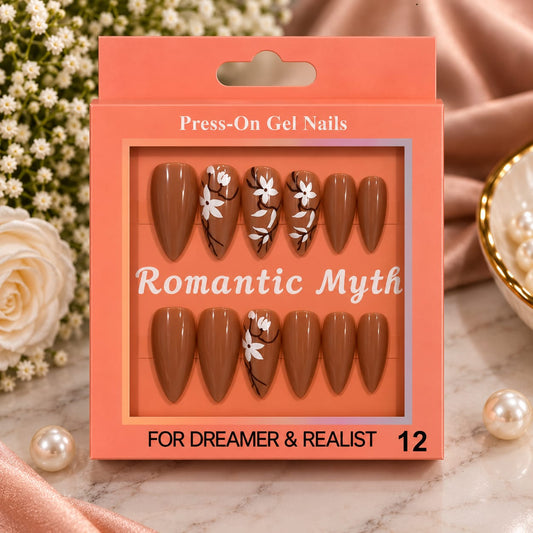 Mocha Floral Press-On Gel Nail Set