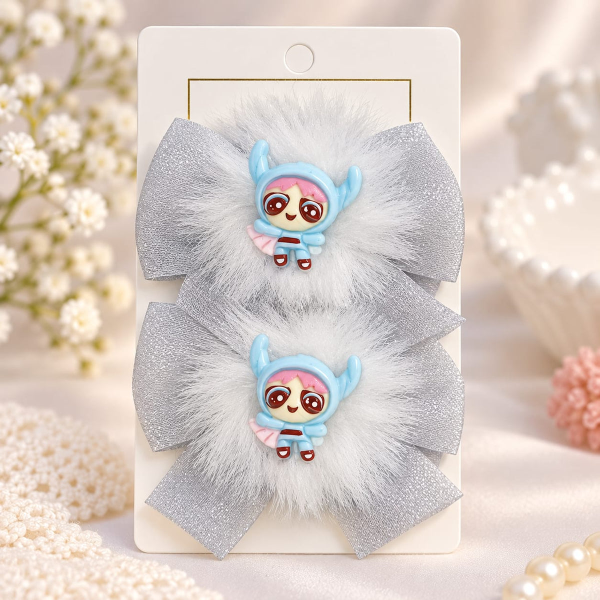 Gray Princess Character Bow Hair Clip Set