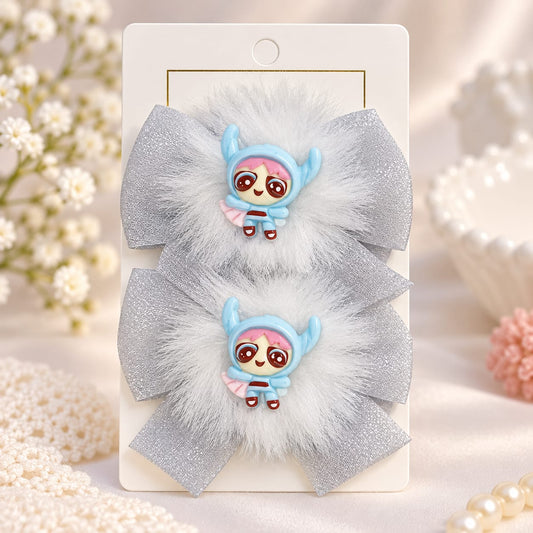 Gray Princess Character Bow Hair Clip Set
