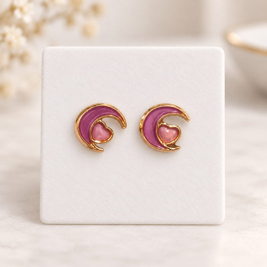 Moon & Heart Kids Stud Earrings